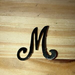 Gold Plated Scroll Letter M Brooch 2.5” Vintage